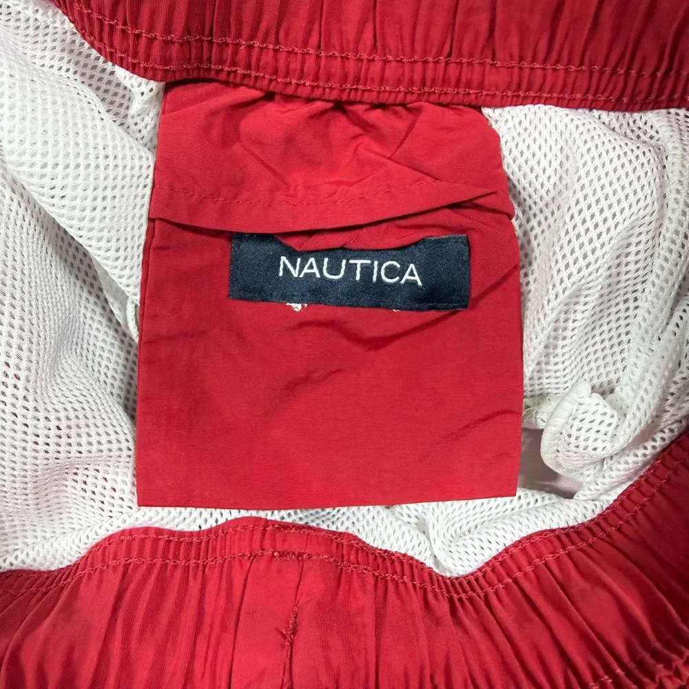 Nautica Mens Red Anchor Print Swim Trunks Drawstring Board Shorts Size S
